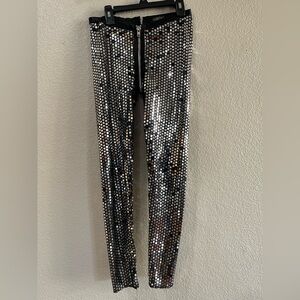 Dolls kill Sequin Mirror-Studded Skinny Pants Silver black XS
